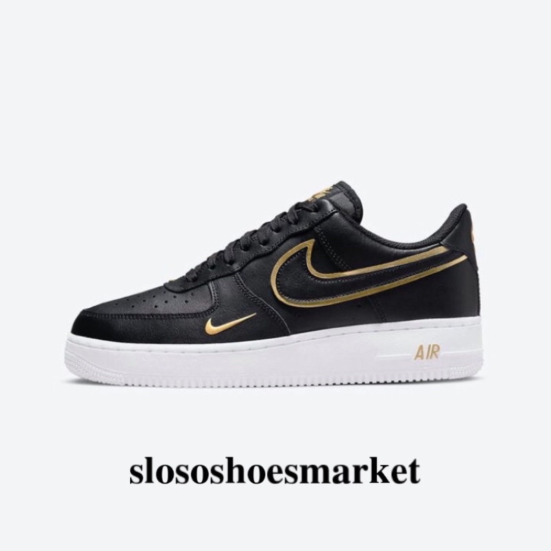 Nike air force 1 black gold double swoosh