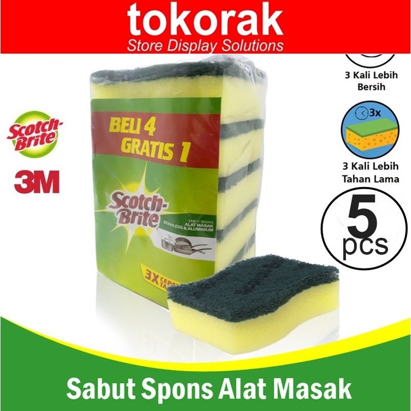 3M SCOTCH BRITE SABUT SPONS CUCI PIRING 5 PCS ID- 30P5 - TAPAS BUSA