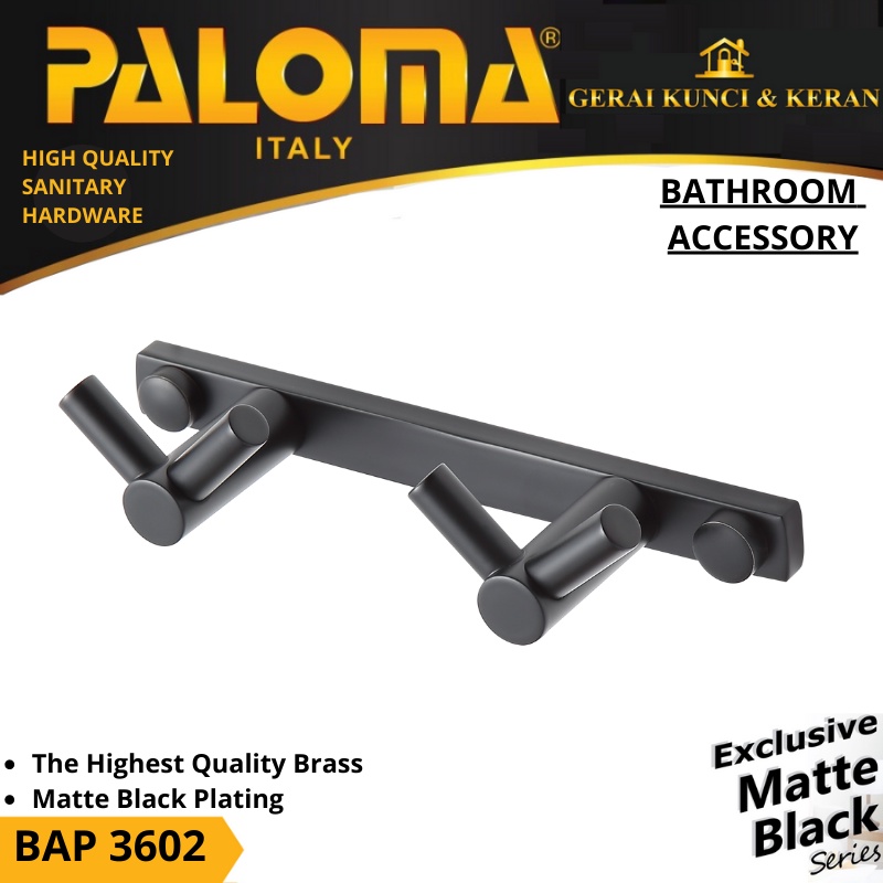 PALOMA BAP 3602 Kapstok Gantungan Baju Handuk Rak Hanger Mandi 4 Kait Hitam Black