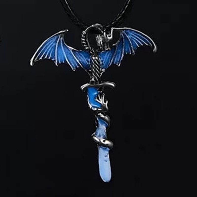 Kalung Lapis Silver Desain Naga Luminous Glow In The Dark Untuk Pria Dan Wanita