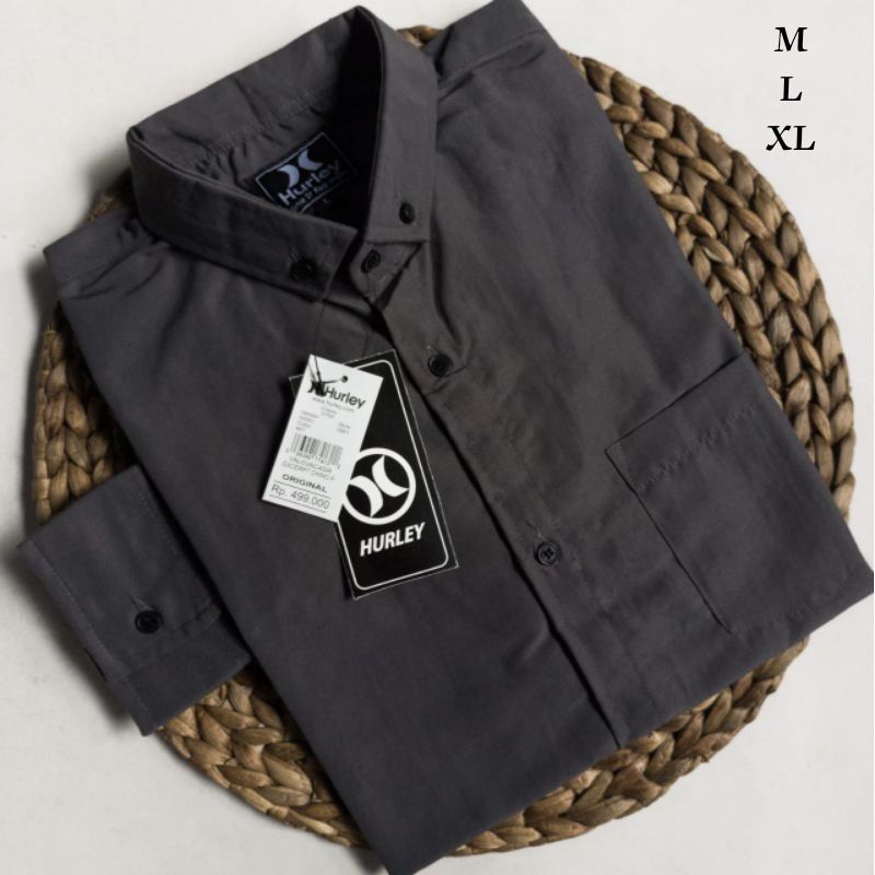 Kemeja Polos Dark Gray Lengan Panjang Original Hurley