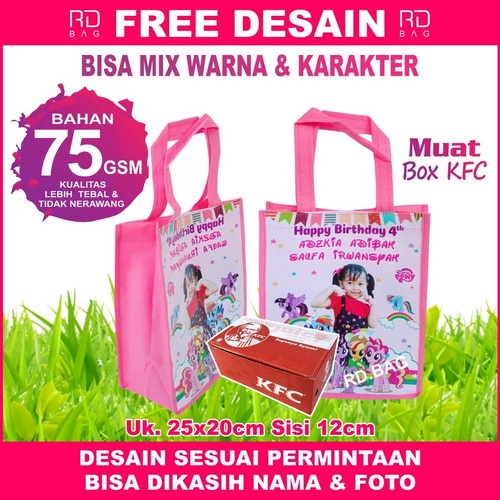 

Tas Ultah Anak / Tas Goodiebag Custom / Mix Warna & Karakter Free Desain Muat Box KFC