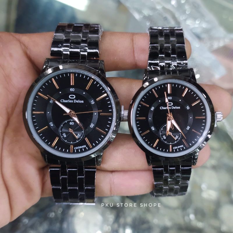 [COD] JAM TANGAN COUPLE STAINLISS STEEL BLACK//JAM TANGAN COUPLE CHARLES DELON TAHAN AIR//JAM TANGAN PRIA ANALOG HITAM//JAM TANGAN WANITA ANALOG HITAM//JAM TANGAN COUPLE MURAH//JAM TANGAN COUPLE SIMPLE BAYAR DI TEMPAT