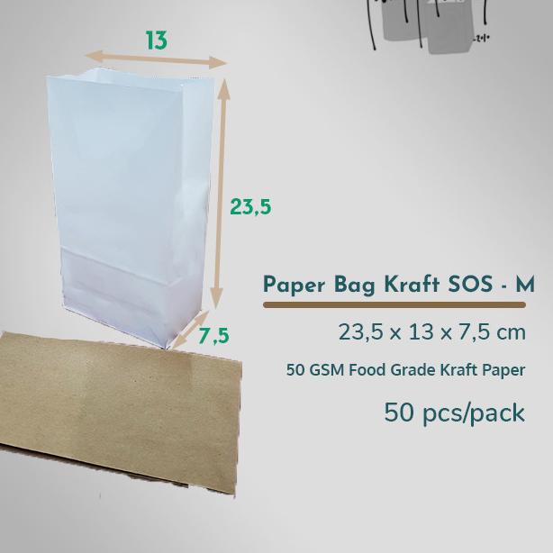 

Paper Bag / Kantong Kertas Kraft SOS Polos Size M 40 - Cokelat