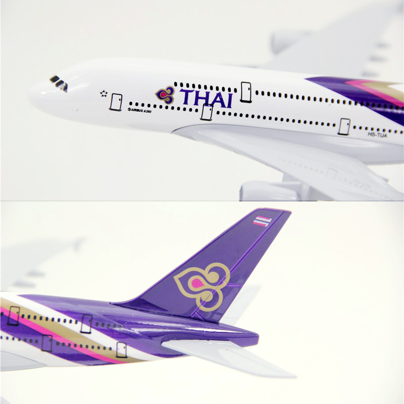 Model Pesawat Terbang Airbus 380 Thailand A380 Bahan Alloy Ukuran 16CM / 20CM