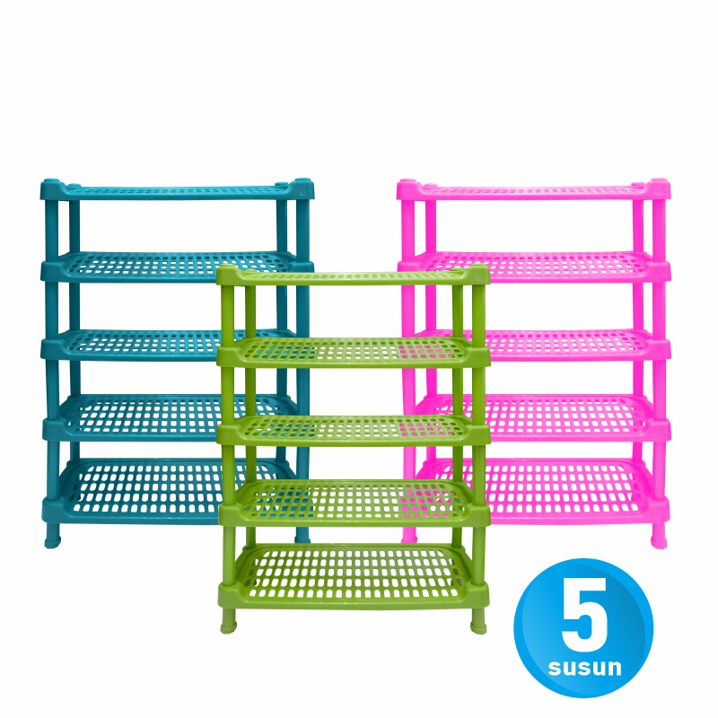 Rak Sepatu Susun Tempat Sandal Sepatu Plastik 3 4 5 Susun Rak Bongkar Pasang Tebal Warna Warni