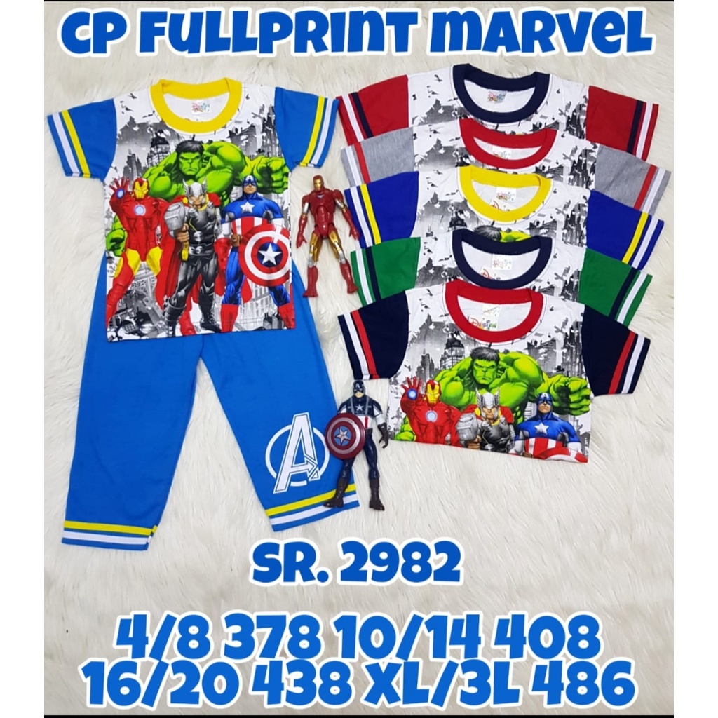 SIZE JUMBO setelan baju tidur piyama superhero advanger lengan pendek celana panjang size 3-14thn