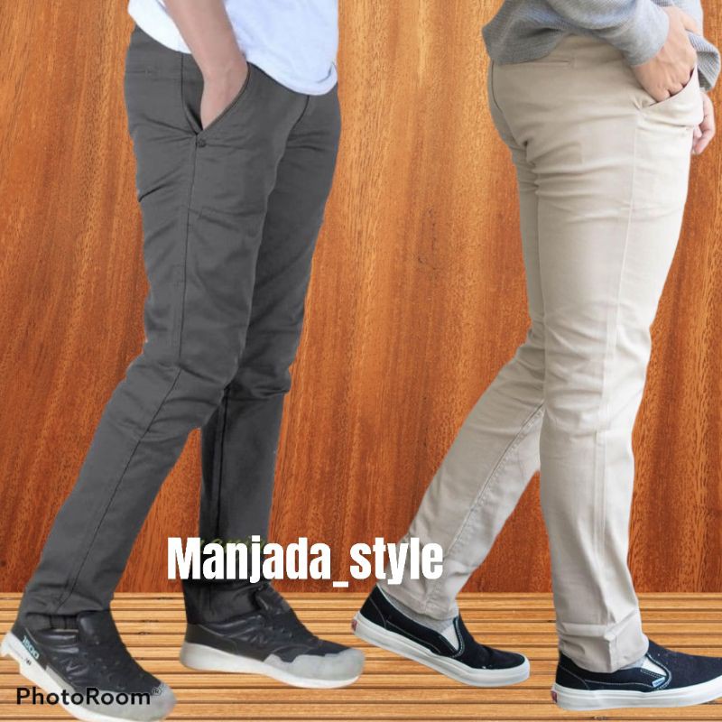 Celana Chino Panjang Pria Slimfit Kerja Harian Santai Casual Formal Hitam Abu Cream Mocca Size 27-38