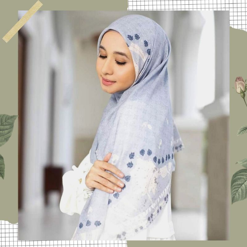 NEW JILBAB HIJAB VOAL MOTIF SYAR'I 130X130 PREMIUM SQUARE LASERCUT KERUDUNG SEGI EMPAT-LAUDIA BIRU