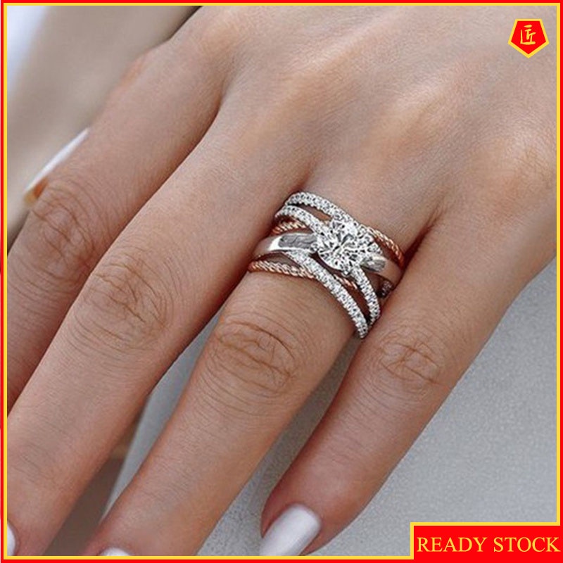 [Ready Stock]14K Rose Gold Color Separation Diamond Ring Fashion Elegant