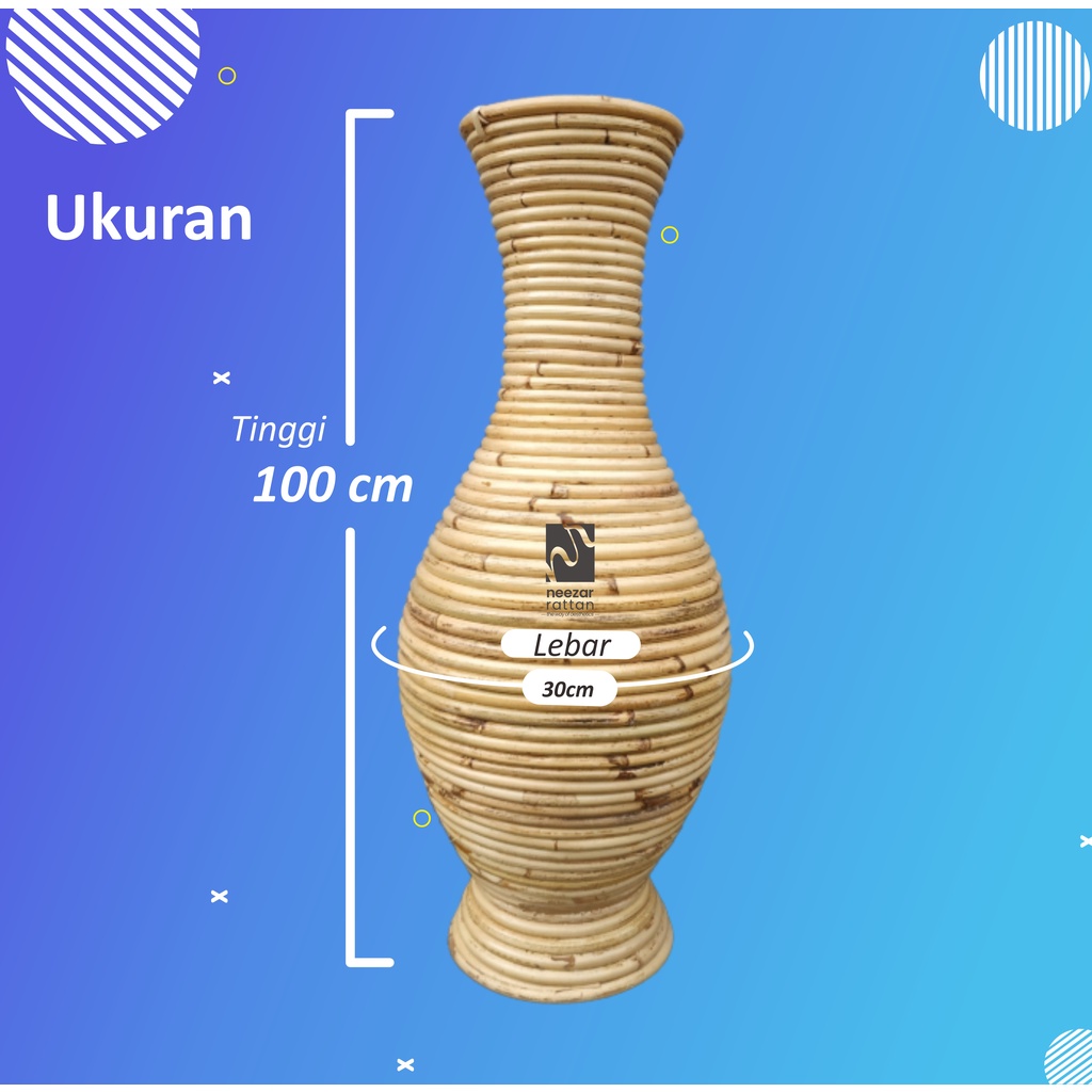 Vas Pot Guci Tempat Bunga dari rotan tinggi 100 cm