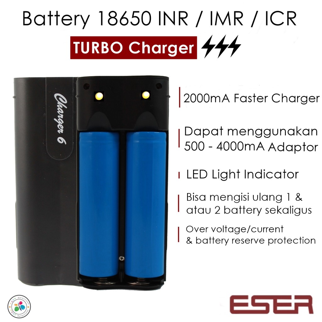 CHARGER 18650 + TEMPAT BATTERY ELEGANT EAGLE 6 untuk tipe BATERAI 18650 ( batre VAPOR VAPE )