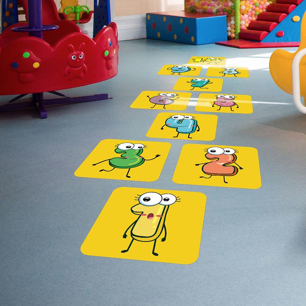 Wonder Hopscotch Game Self-adhesive Dekorasi Rumah Nursery Decals Kartun Angka Grids