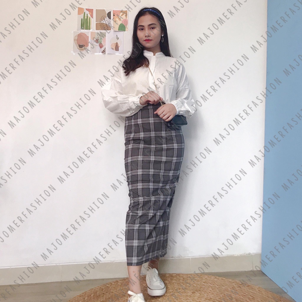 MAJOMER ® | ISHAK TARTAN LONG SKIRT - ROK PANJANG SEMI SPAN-RKJ-09 B