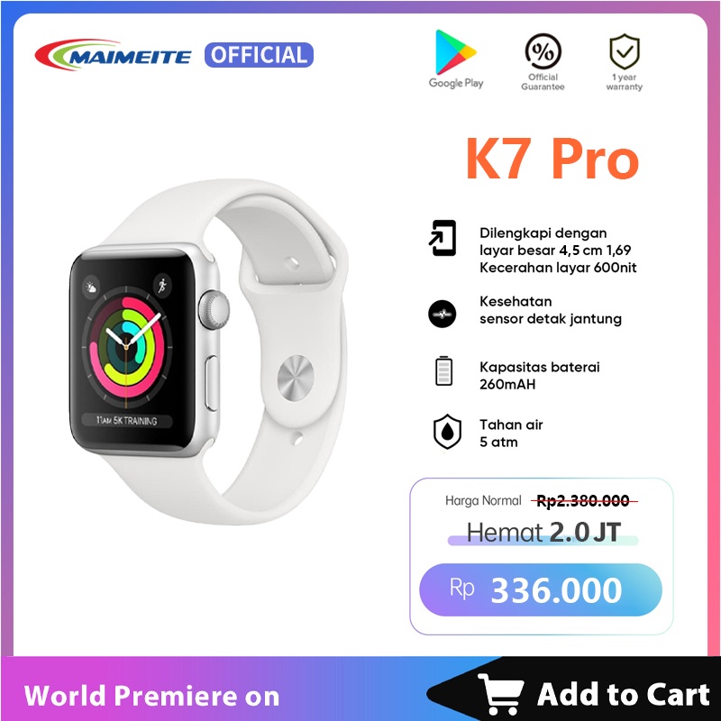MAIMEITE Watch K7 Pro Baru! smartwatch [Real-time Heart Rate & Blood Oxygen Monitor]