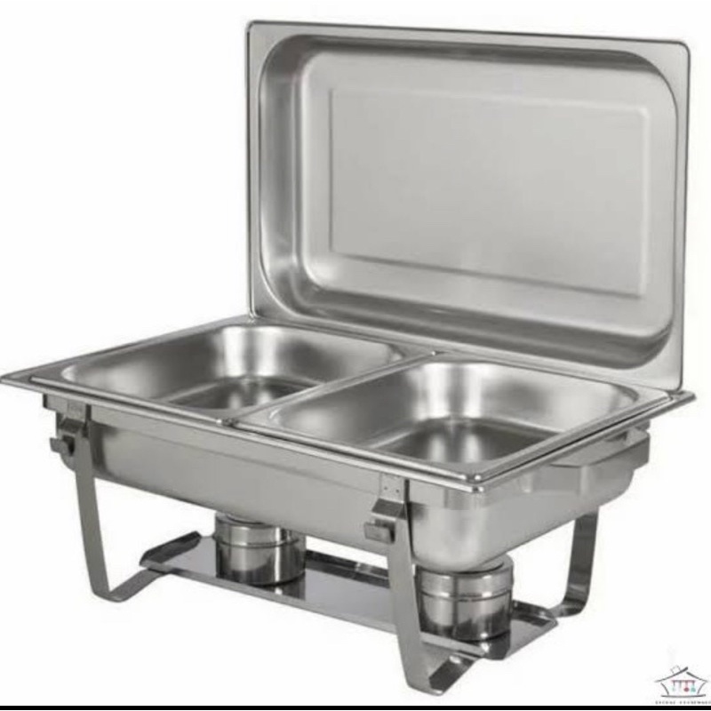 Chafing dish pemanas makanan wadah saji 2 sekat 11 liter / wadah tempat prasmanan nikahan hajatan / 