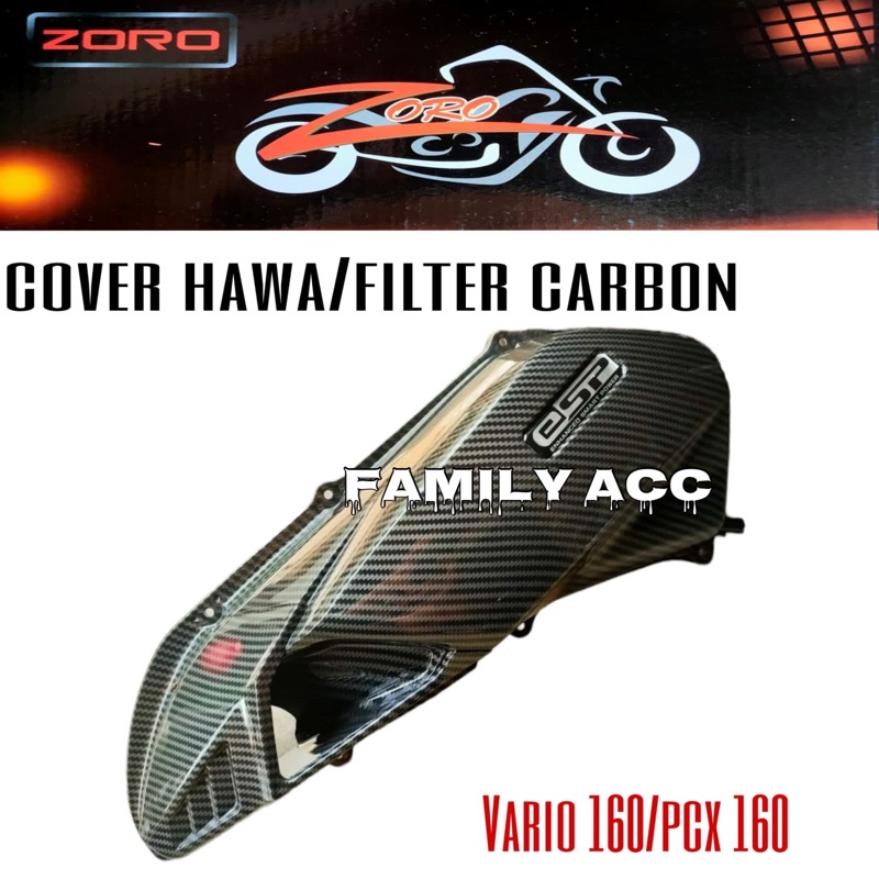 COVER HAWA CARBON VARIO 160/ PCX 160 / TUTUP FILTER UDARA CARBON BLACK PCX 160 / VARIO 160 NEW ZORO CARBON BLACK GLOSSY IMPORT