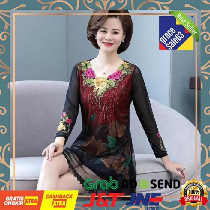 Dress Buat Orang Tua Ibu/ Dress Imlek Wanita Untuk Tante Aie Import