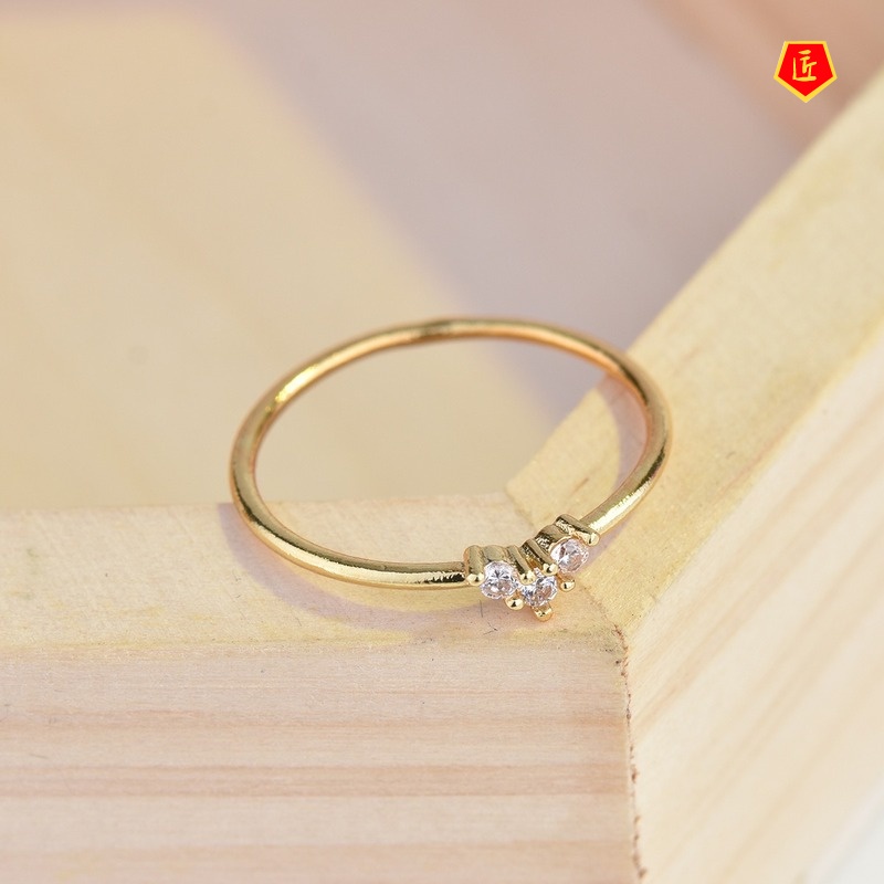 [Ready Stock]14K Gold Ring Zircon Extreme Slim Ring Simple and Elegant