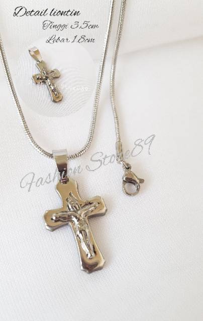 Kalung fashion import titanium Salib jesus titanium white Antikarat ST02 bestquality