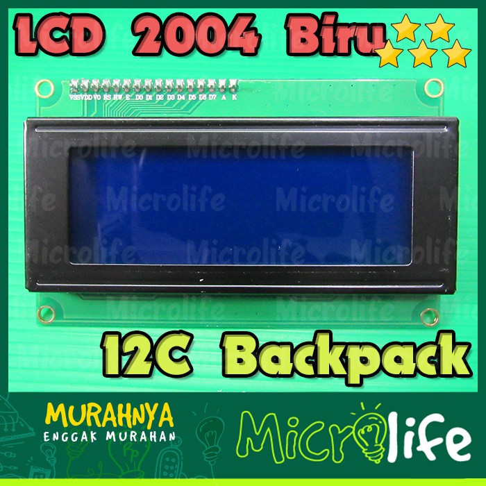 LCD 2004 20x4 BLUE DISPLAY MODULE + I2C BACKPACK LAYAR BIRU TEXT PUTIH