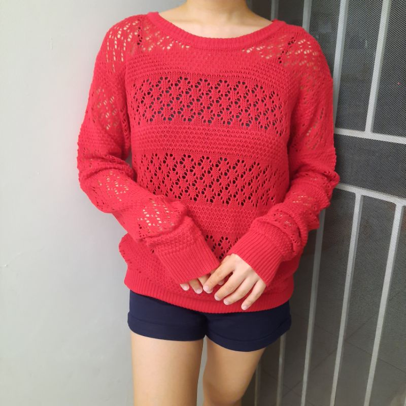 Sweater wanita merah/sweater merah oversize/sweater murah/baju lengan panjang/sweater preloved/sweat