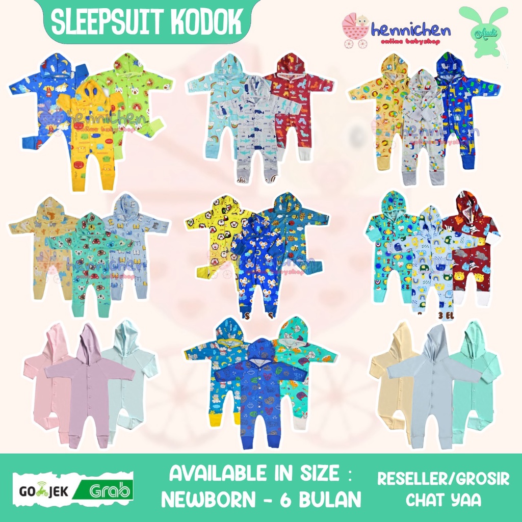 ARUCHI SLEEPWEAR SLEEPSUIT KODOK TOPI PANJANG 3 IN 1 ALLSIZE  0-6 Bulan BAJU ANAK / BAJU BAYI