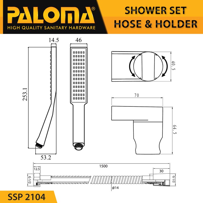 PALOMA SSP 2104 Shower Set Handshower Mandi Hand Head Kepala Air Paket