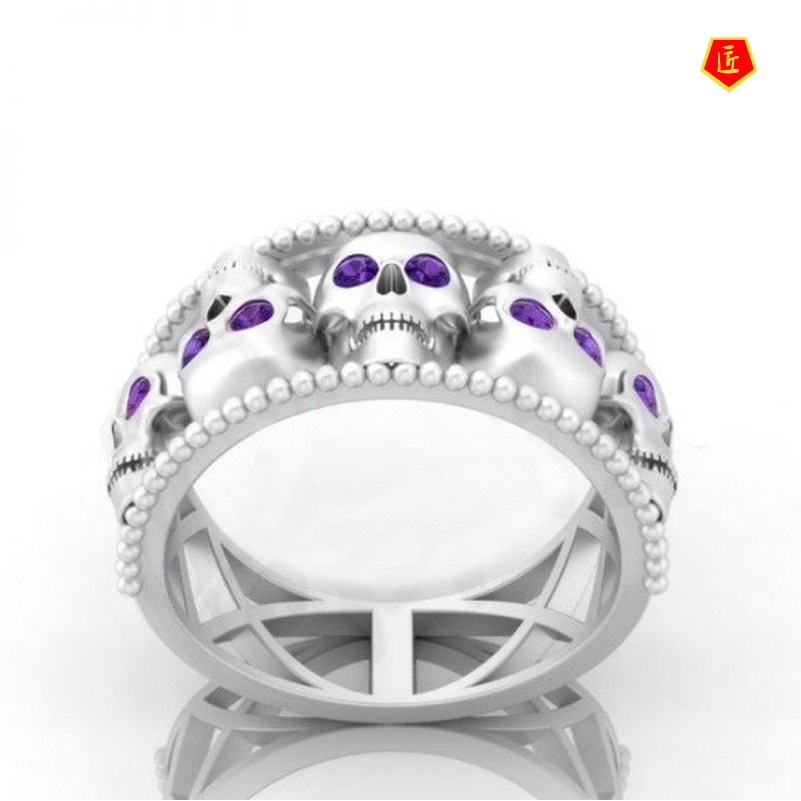 [Ready Stock]Personalized Punk 925 Silver Black Gold Skull Ring