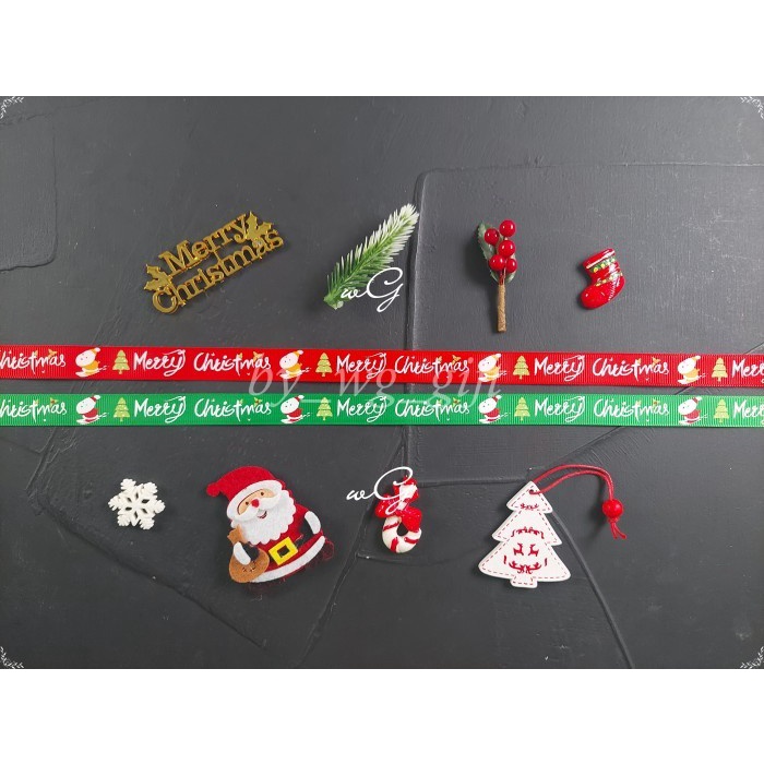 

Pita Natal Christmas - Grossgrain - Merah / Hijau D ; Lebar 1.5 cm