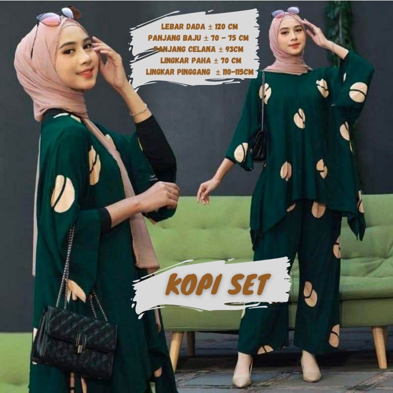 BAJU WANITA SETELAN TIE DIE DYE WAKA JUMBO SINTIA SET BUSUI ONE SET RAYON MOTIF KEKINIAN-KOPI  HIJAU
