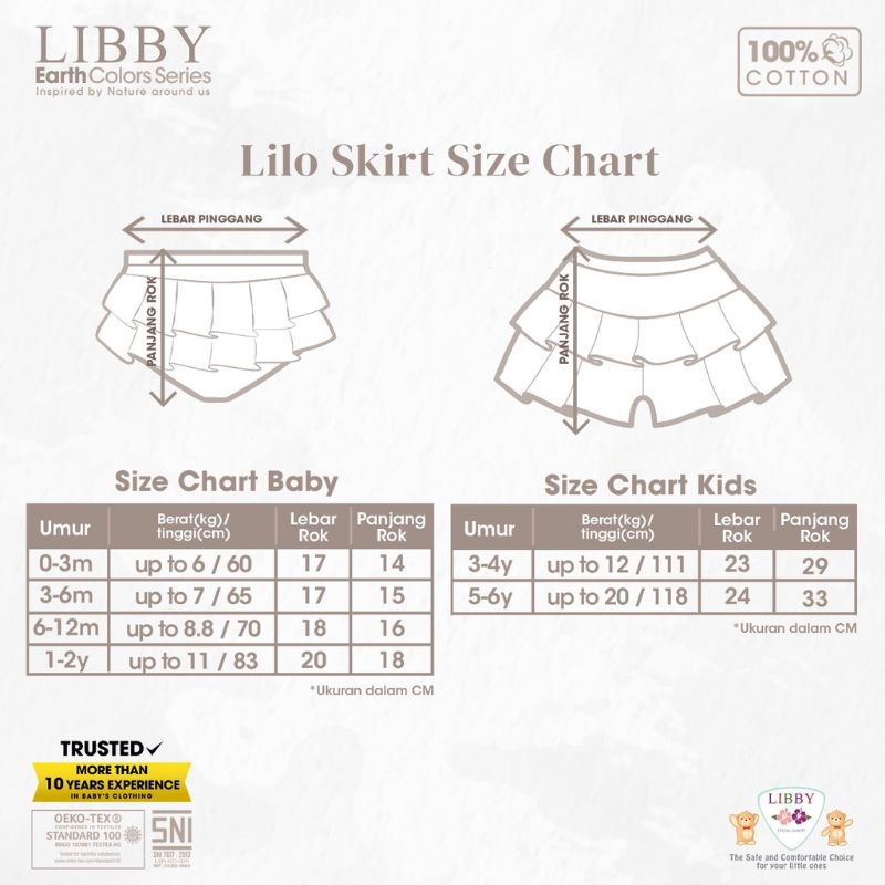 LIBBY LILO SKIRT 0-2 Tahun EARTH Colors Series - Rok Celana Bayi Anak