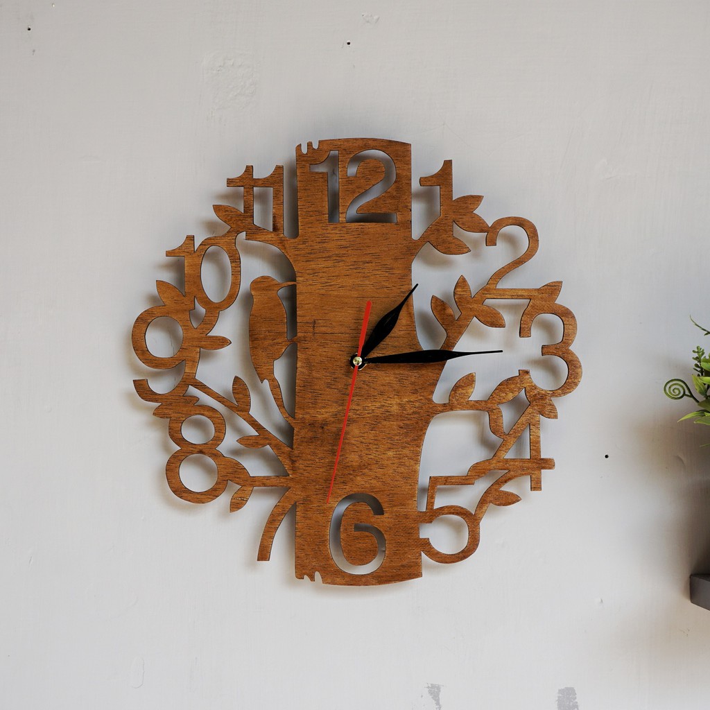 Jam dinding ukir unik kayu-model 4 kayu