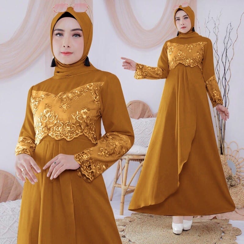 Gamis Brukat Tile Pesta Terbaru Gamis Fania Gamis Kondangan Mewah Gamis Brukat Cantik OOTD Kondangan Gamis Kondangan Couple Baju Gamis