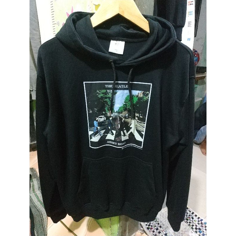 Hoodie Pria Wanita Hitam The Beatles Abbey Road Black Free Paperbag