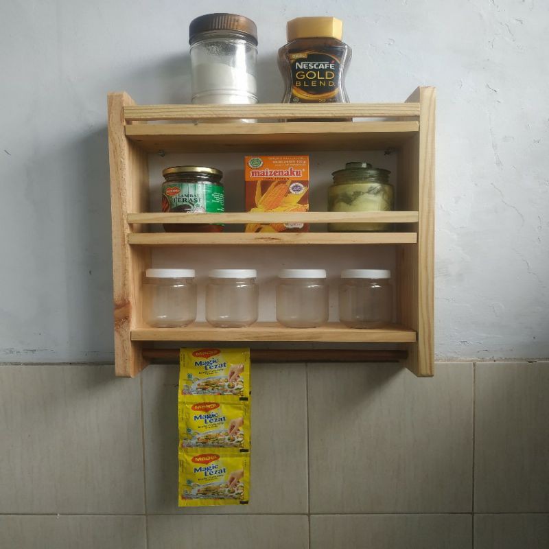 Rak Bumbu Dapur/ Tempat Bumbu/ Rak Penyimpanan Dapur Kayu Pinus