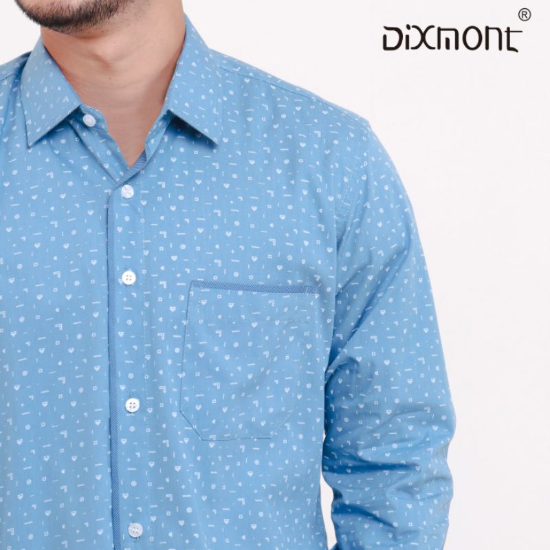 Dixmont Kemeja Pria Basic Formal Motif Lengan Panjang Hem ML00321