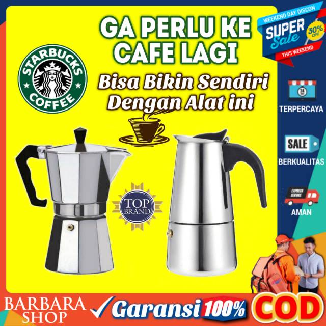 Teko Kopi Espresso Stainless Alat Penyeduh Kopi tanpa Ampas Peralatan Kopi Coffee Pot 6 Cup 300Ml