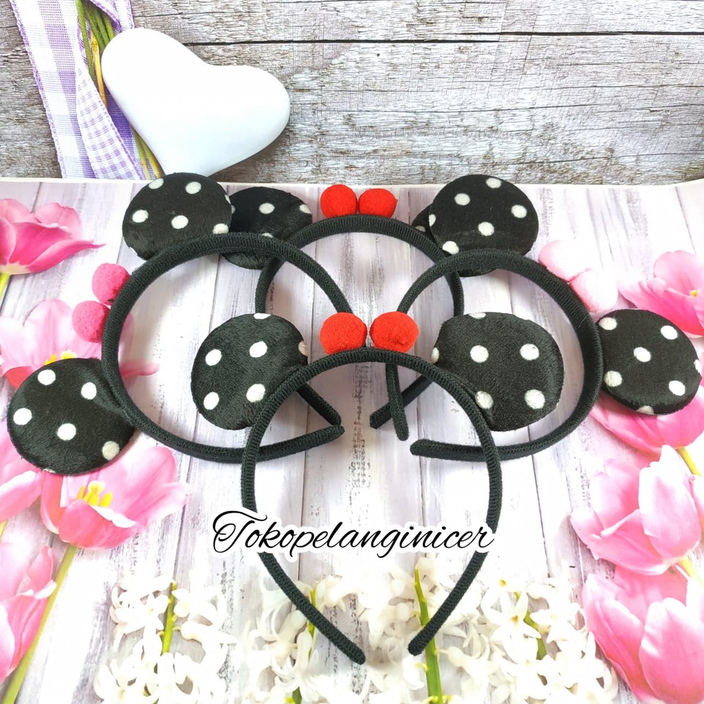 Bandana BANDO POM POM HEADBAND WARNA HITAM POLKADOT LUCU - Aksesoris Rambut Anak by Tokopelanginicer