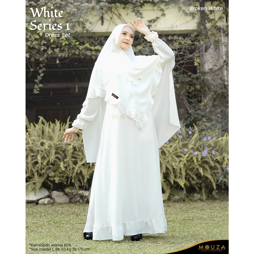 MOUZA// Gamis Syar'i  Kekikinian  - White Dress Series 1 by Mouza Indonesia