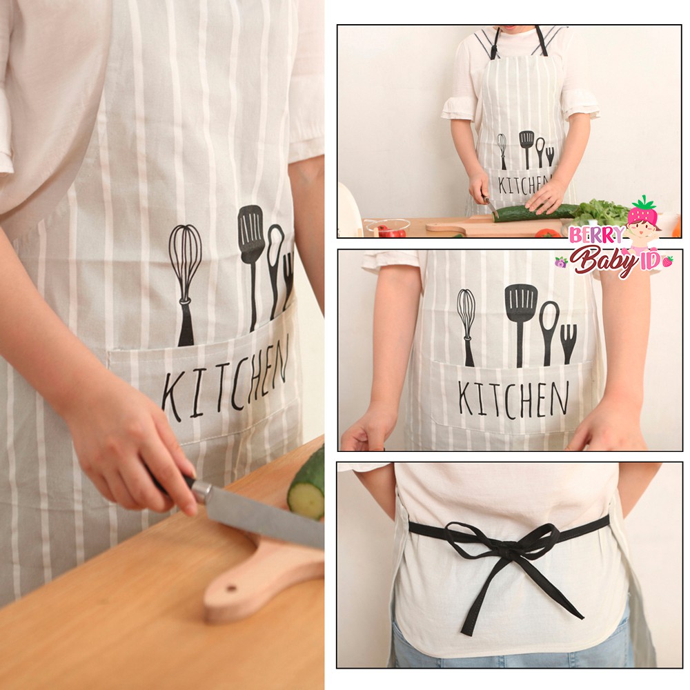 Berry Mart Celemek Kain Apron Kitchen Dapur Kafe dengan Adjustable Strap Berry Mart