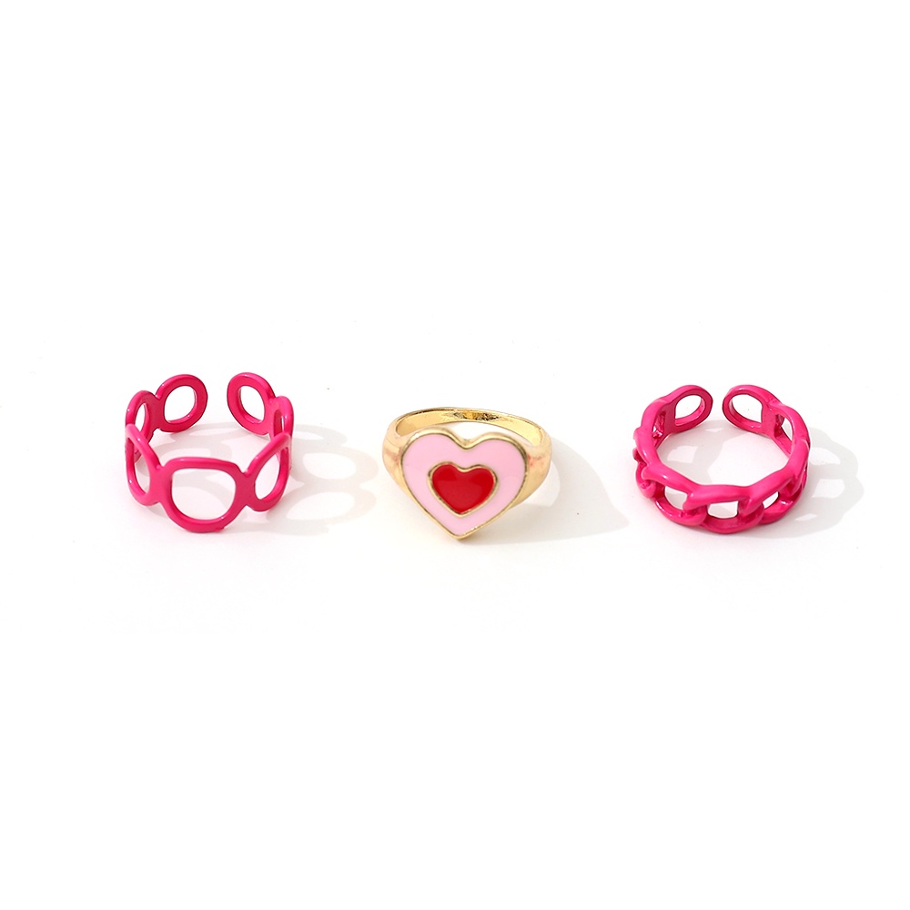 3pcs / Set Cincin Bentuk Hati Geometris Warna Pink Untuk Wanita