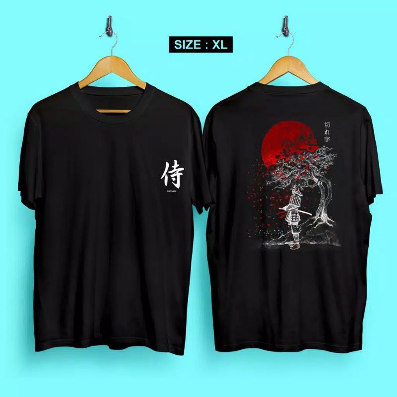 Fourfashion Kaos Pria Distro Samurai Sakura Sunset Black CN622