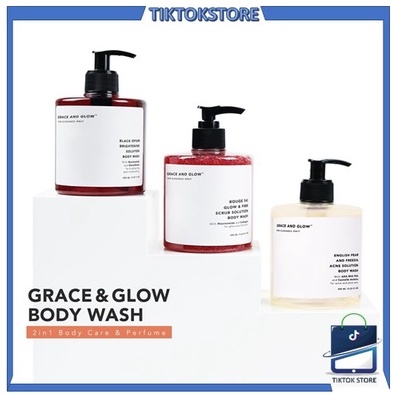 TIKTOK - Grace &amp; Glow English Pear Freesia Black Opium Body Serum Body Wash - Body Scrub Shampoo