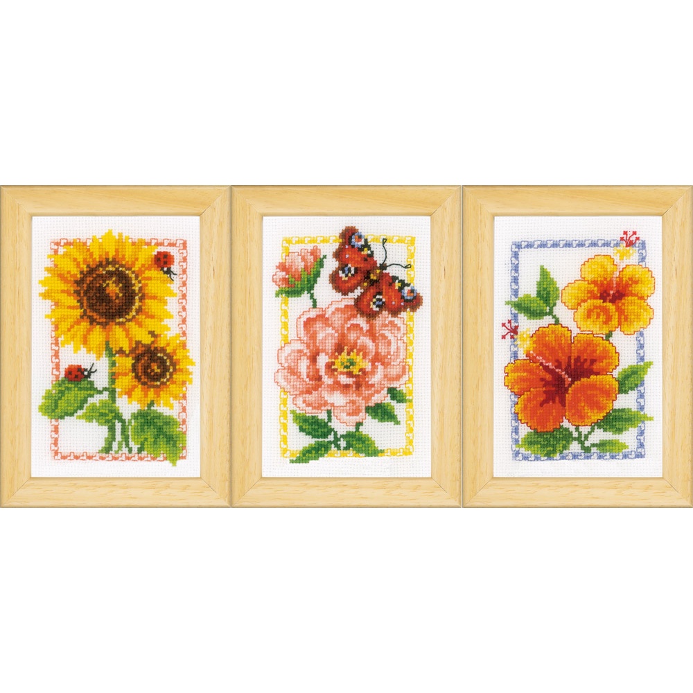 Paket DIY Craft Sulam Kristik Strimin Vervaco Summer Flowers Bunga Set 3 PN-0146436