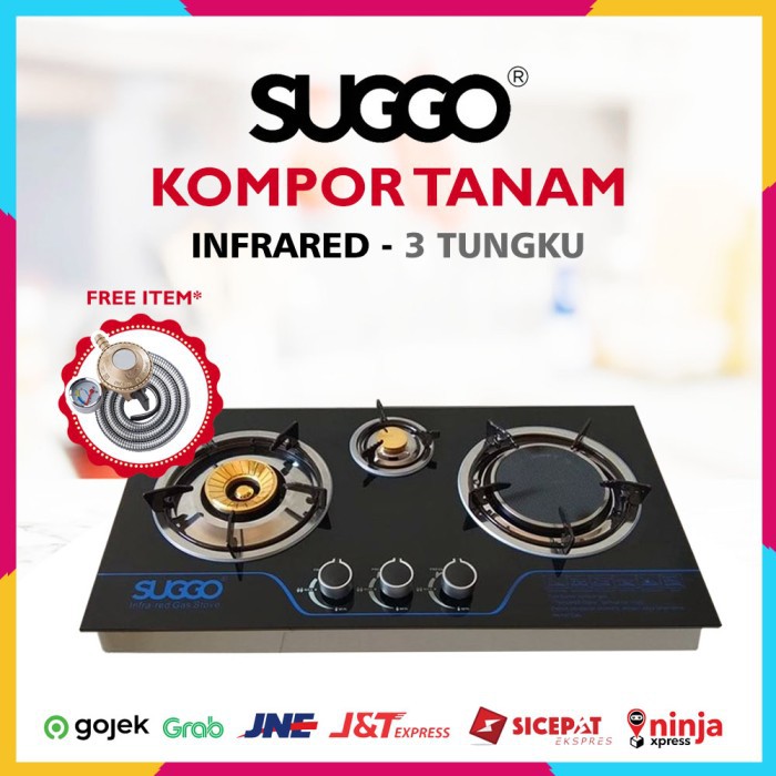  Kompor  Gas Tanam  SUGGO  Infra Red SG 301 3 Tungku Kaca 