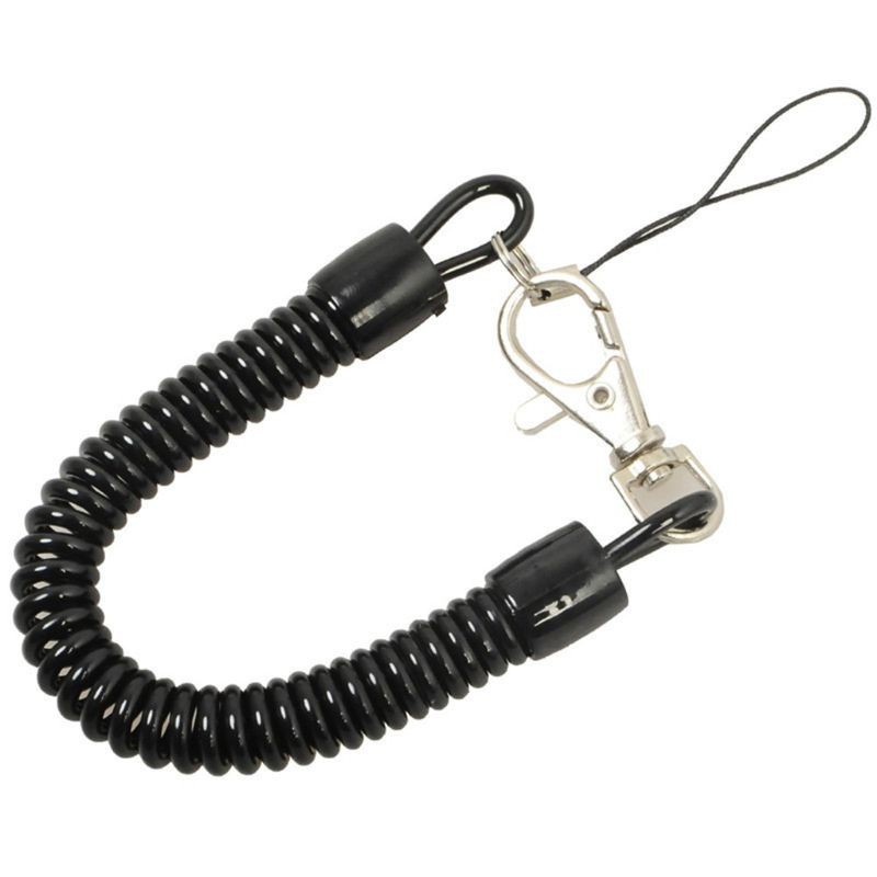 Glitter 10Pcs Black Coil Springs Keychain Cellphone Snap Hook Holder Retractable Coil Cord Key Chain Holder with Lobster Clasp