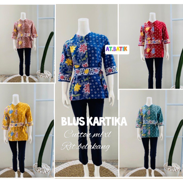 Blus Kartika Batik Soft Atasan Blus Batik Warna Modern Casual Kerja Seragam Kantor Muslim Pesta