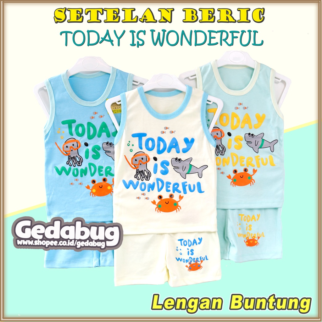 Setelan Oblong Buntung Anak Beric Today Is Wonderful | Pakaian Bermain Anak Berkualitas