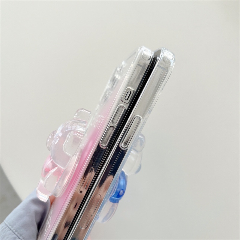 IPHONE 3d Cinta Hati Crytal Bear Holder Cover Pasangan Kekasih Warna Gradasi Casing Ponsel Transparan Untuk Iphone7 8 PLUS X XR XS 11 12 13 PRO MAX SE 2020